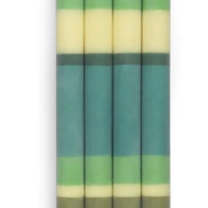 Multiple greens & yellow striped candles (box 4)