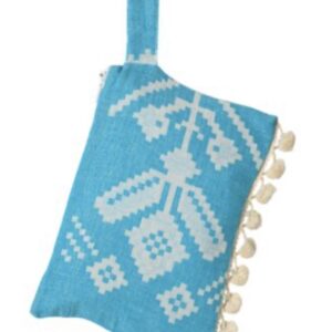 Clutch bag - turquoise pom pom