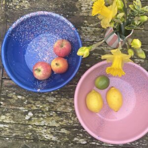 Pink splash enamel salad bowl