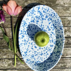 Blue splatter oval enamel dish