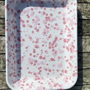 Pink splatter enamel baking tray