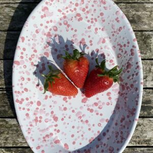 Pink splatter oval enamel dish