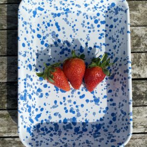 Blue splatter enamel baking tray