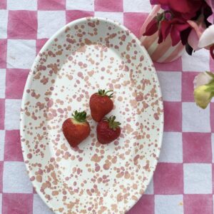 Sunset pink splatter oval enamel dish