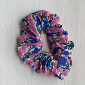 Hand block printed scrunchies - pink