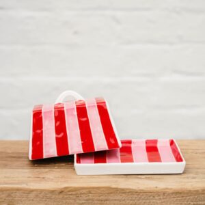 Striped butter dish - pink & red