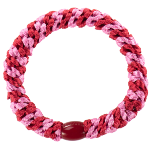 Woven hair bobble - red & pink stripe