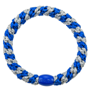 Woven hair bobble - electric blue/ silver stripe