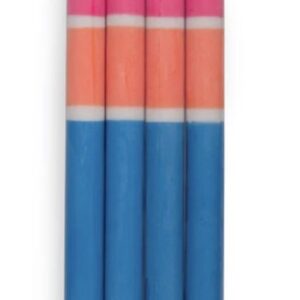 Gull grey,orange, pink & blue striped candles (box 4)