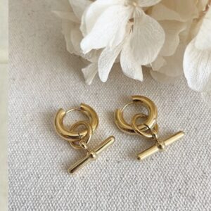 Gold T bar Hoops