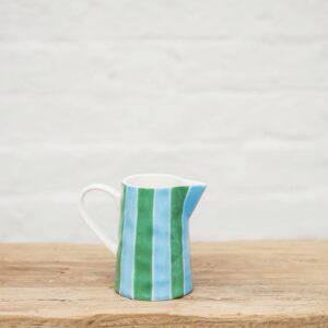 Striped milk jug - green & cornflower blue
