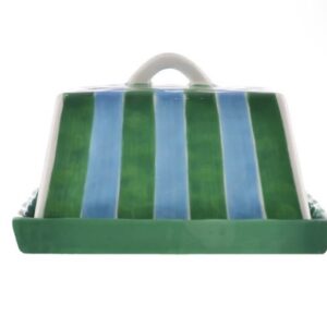 Striped butter dish - green & cornflower blue