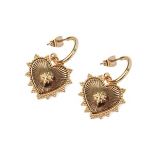 Gold charm heart hoops