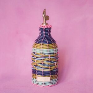 Woven Olive Oil Pourer - pink & navy