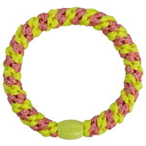 Woven hair bobble - neon pink & yellow mix