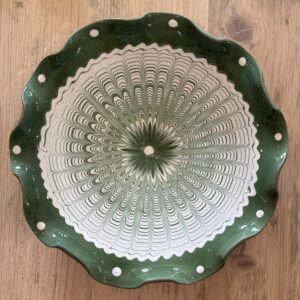 Romanian pottery - fluted serving plate - green