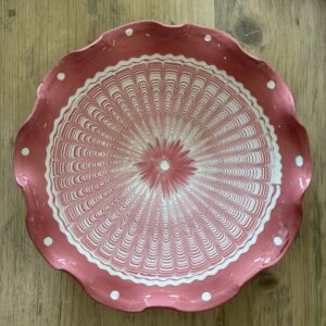 Romanian pottery - fluted serving plate - pink