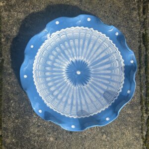 Romanian pottery - fluted serving plate - blue