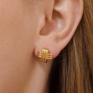 Gold triple cross studs