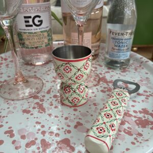 Hand painted jigger - pink & cream